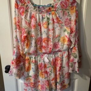 Floral Print Romper with Ruffled Sleeves